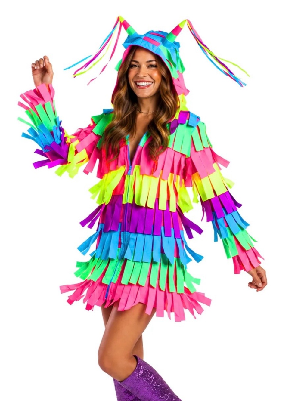 Tipsy Elves Neon Fringe Hoodie Jacket - Pink, Blue, Green, Purple, Yellow